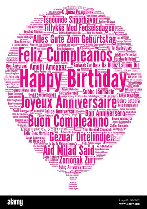 Happy Birthday in different languages word cloud Stock Photo - Alamy