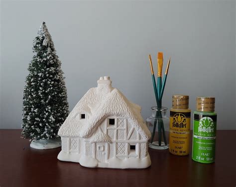 Wee Crafts HILLSIDE COTTAGE 21582 Ready to Paint Collector Series Christmas Village 6 Ceramic ...