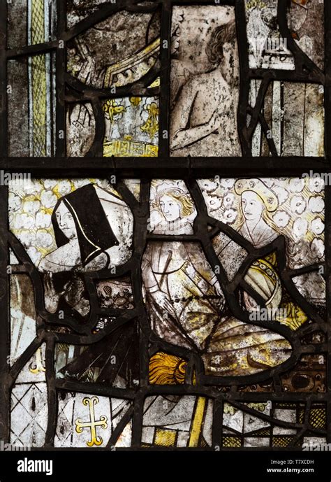 Medieval Stained Glass Window Holy Trinity Church Long Melford Suffolk England Fragments