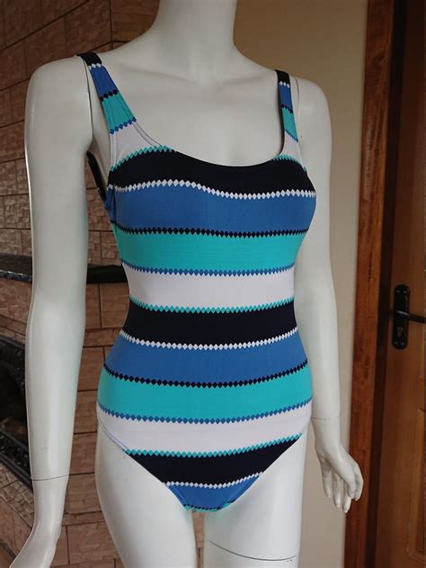 Lahco Of Switzerland Vintage 80s Swimsuit Swimwear Striped Size Us 10