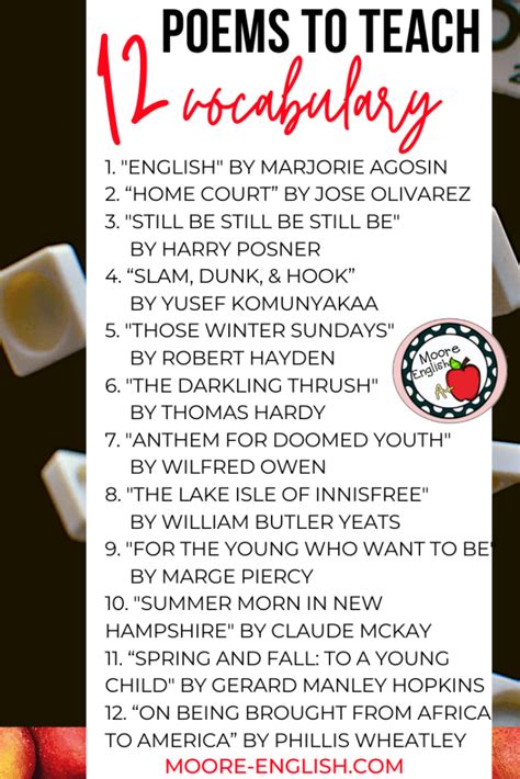 poems  teaching vocabulary  high school ela moore english