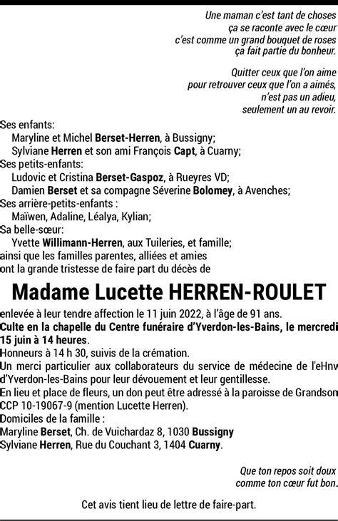 Lucette Herren Roulet Hommages