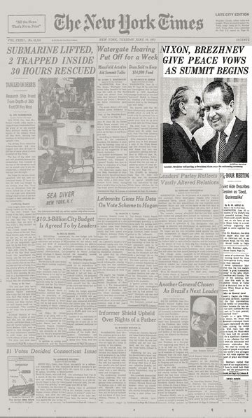 NIXON, BREZHNEV GIVE PEACE VOWS AS SUMMIT BEGINS; 3¾‐HOUR MEETING; Soviet Aide Describes ...