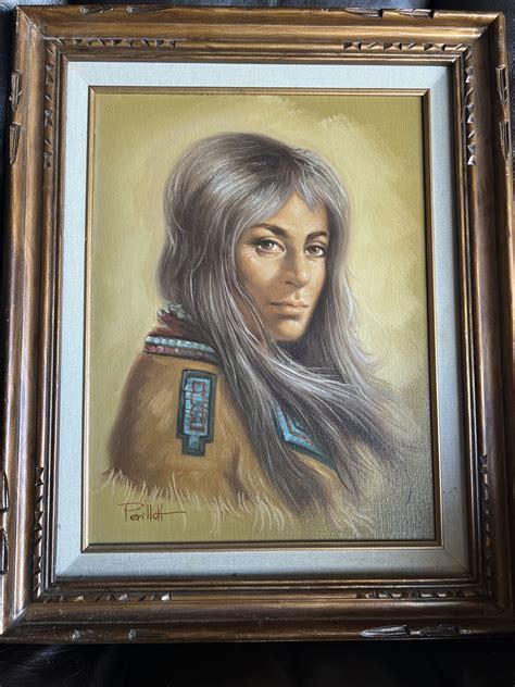 Vintage Authentic Perilloff Indian Chief Oil Painting 16 X 14