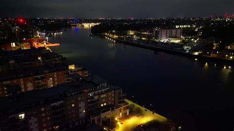 High Angle Night Footage of Illuminated Wandsworth Central London at