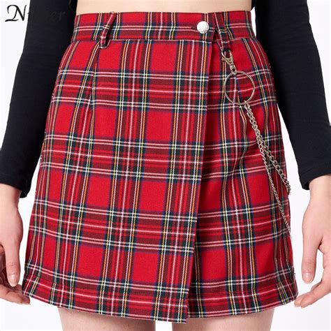 Red Plaid Mini Skirts Spring Vintage Women Summer Fashion Outfitters