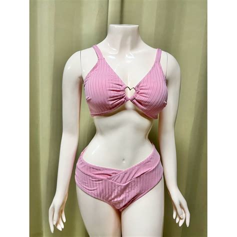 Plus Size Two Piece Swimsuit Xl Bikini Set Baby Pink Rib Type Shopee Philippines