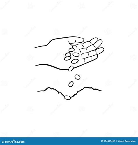 Hand Sowing Seed In Plowed Field. Vector Drawing | CartoonDealer.com ...