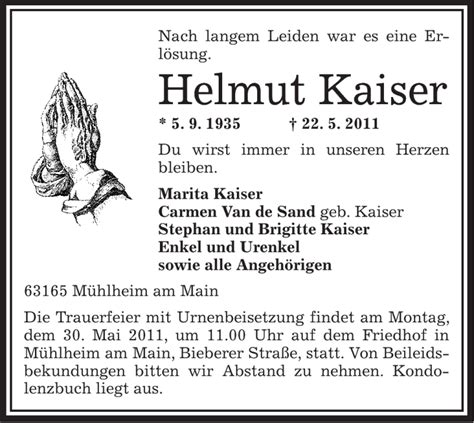 Traueranzeigen Von Helmut Kaiser Trauer Op Online De