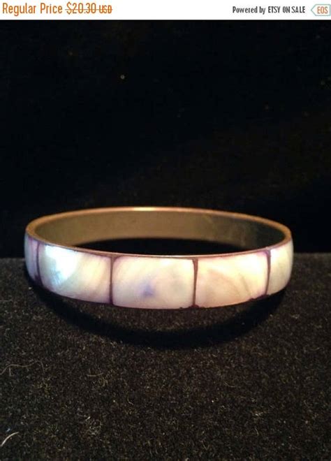 Vintage Inlaid Abalone Shell Bangle Bracelet Etsy