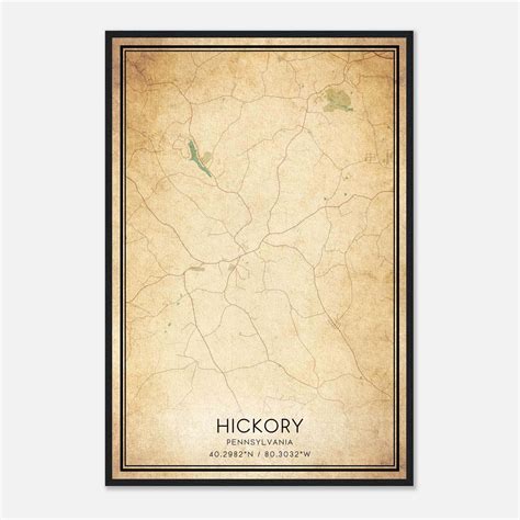 Vintage Hickory Pennsylvania Map Poster, Hickory PA City Road Wall Art