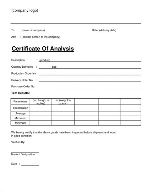 Free Sample Certificate Of Analysis Coa Templates