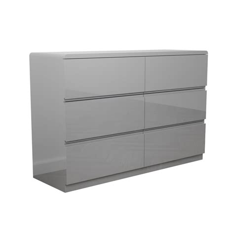 Grade A1 Grey Gloss 6 Drawer Wide Chest Of Drawers Lyra Furniture123