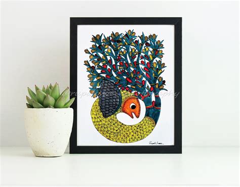 GOND FISH PAINTING: Indian Gond Art Fish watercolor Folk | Etsy