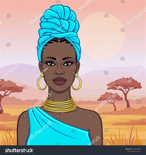 African Beauty Animation Portrait Beautiful Black Image Vectorielle De Stock Libre De Droits