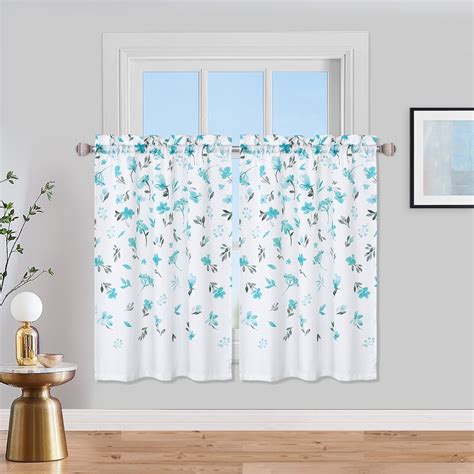 Haperlare Yellopow Floral Kitchen Curtains Watercolor Leaf Print Rod