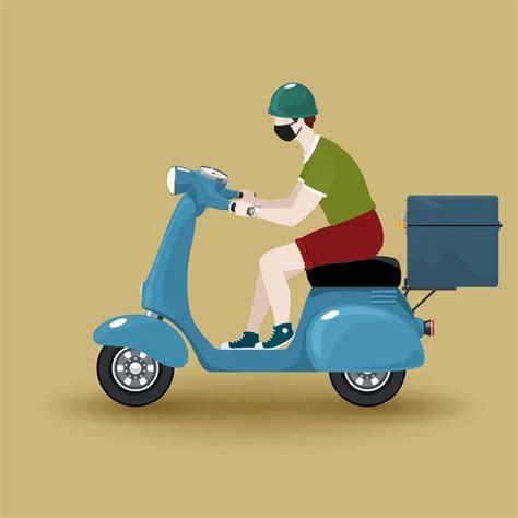 Food Delivery Man Riding Blue Scooter Cartoon Vector Stock Vector Image