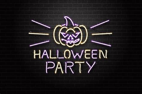 Premium Vector | Neon halloween sign with pumpkin