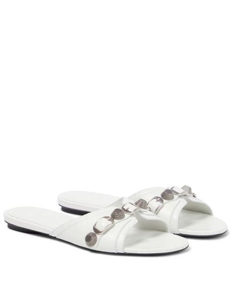 Balenciaga Cagole Leather Slides in White | Lyst