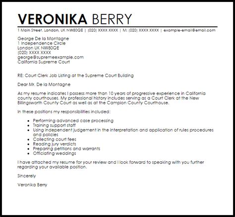 Court Clerk Cover Letter Sample Livecareer