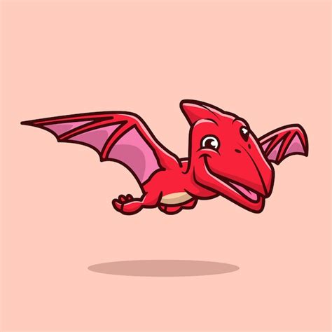 Nette Pterodactyl Flying Cartoon Icon Illustration Tier Dinosaurier