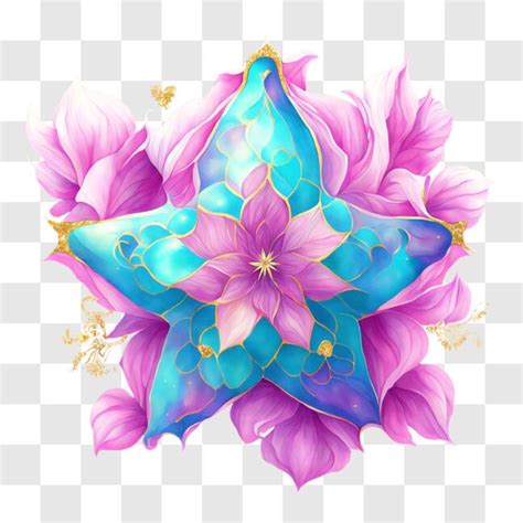 Download Abstract Art Blue Star In Flower Arrangement Png Online