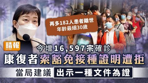 新冠肺炎 ︳今增16597宗確診 康復者索豁免接種證明遭拒 當局建議出示一種文件為證 晴報 家庭 熱話 D220319