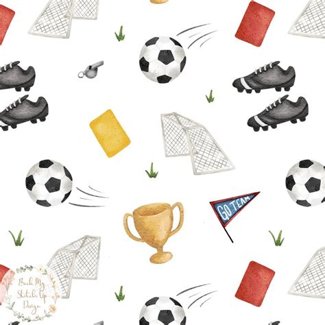 Football Seamless Pattern Watercolor Soccer Design Watercolour Soccer