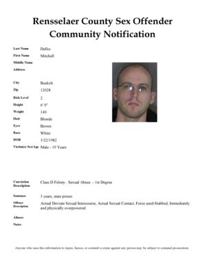 Fillable Online Rensselaer County Sex Offender Fax Email Print PdfFiller