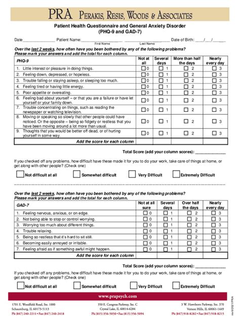 Fillable Online Patient Health Questionaire And General Anxiety