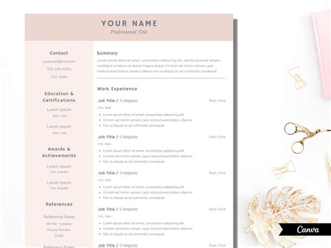 Professional Resume Template Pink Resume Template Cover - Etsy