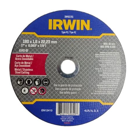 Disco De Corte Metal Inox 180x1 6x22 23MM 7 Irwin BASSOTTO