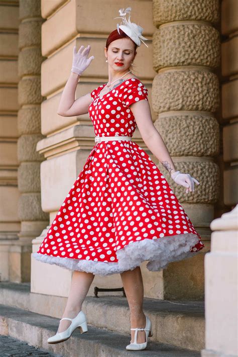 Lily Retro Off Shoulder Red Polka Dot Swing Dress Swing Dress Swing