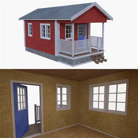 3d scandinavian cabin interior exterior