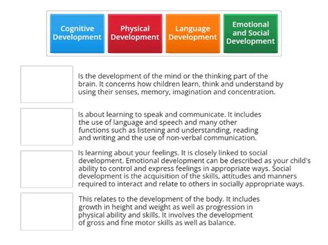 The four areas of development - Definitions - Match up