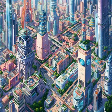 Premium AI Image | Anime scenery of a city with a large tower and a ...