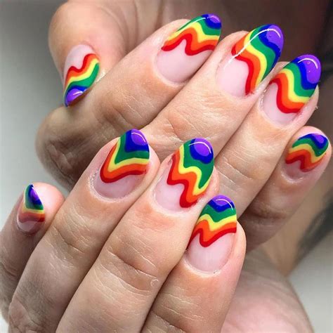 Wavy Rainbow Tip Pride Nails Acrylicnailart Rainbow Nails Design