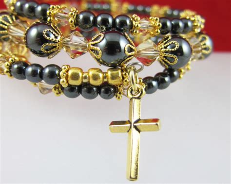 Rosary Wrap Bracelet With Hematite Swarovski Crystals And Etsy