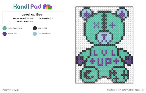 Level Up Bear Fuse Bead Pattern Kandi Pad Kandi Patterns Fuse Bead