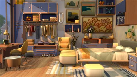 A Dream Home Decorator themed yellow and blue bedroom. No cc. (More ...