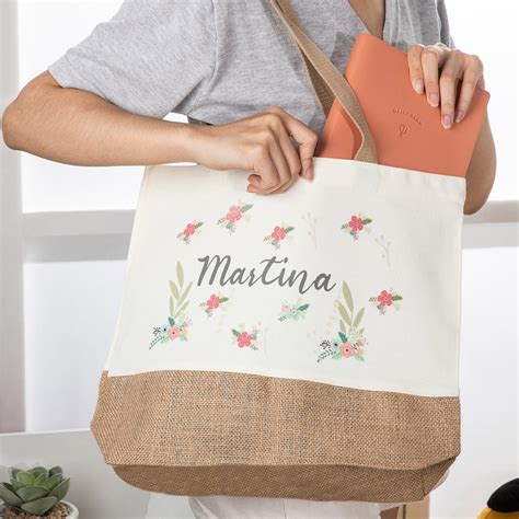 Personalized Teacher Tote Bag Custom Name Floral Design Canvas Tote