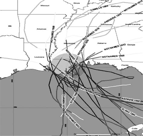 Un Mapa Elaborado Usando El NOAA Historical Hurricane Track Tool