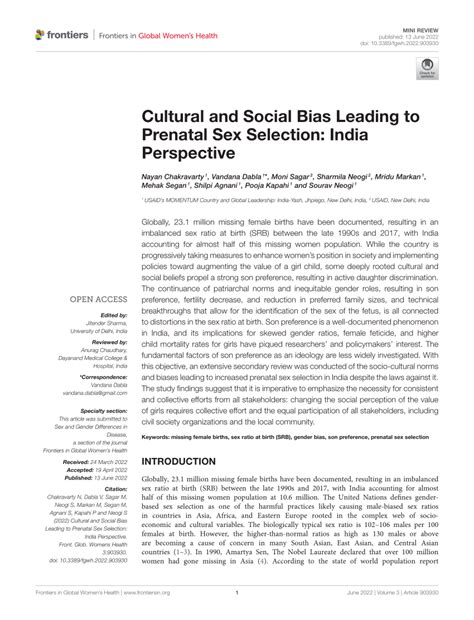 Pdf Cultural And Social Bias Leading To Prenatal Sex Selection India