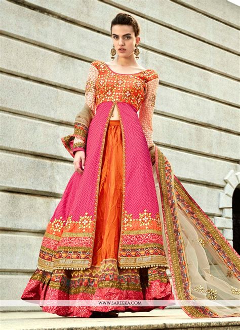 Hot Pink And Orange A Line Lehenga Choli