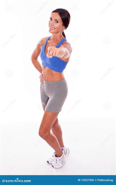 Happy Smiling Brunette Pointing At Camera Stock Photo Image Of Healthy Background