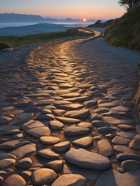 Premium AI Image A Winding Path Of Smooth Stones Illuminated By The