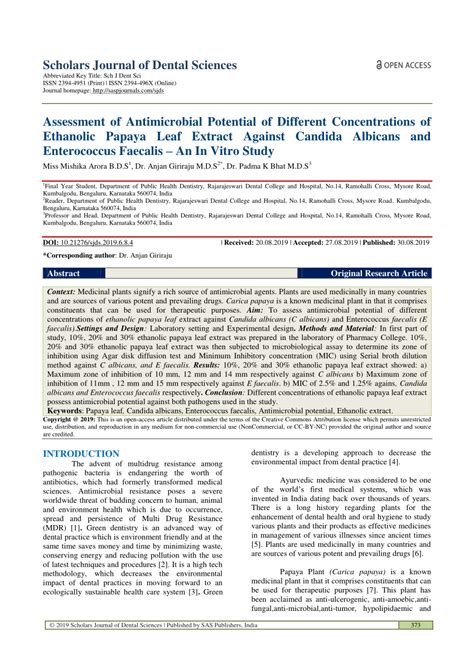 Pdf Assessment Of Antimicrobial Potential Of Different Concentrations