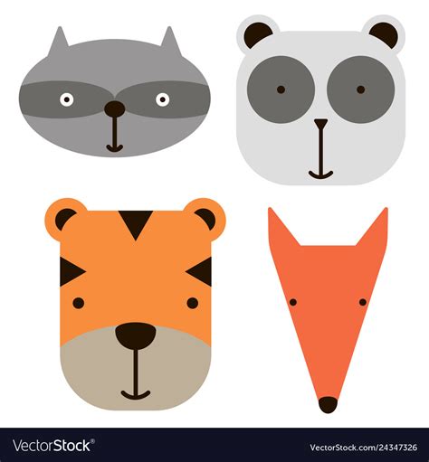 Animal face icons simple art geometric Royalty Free Vector