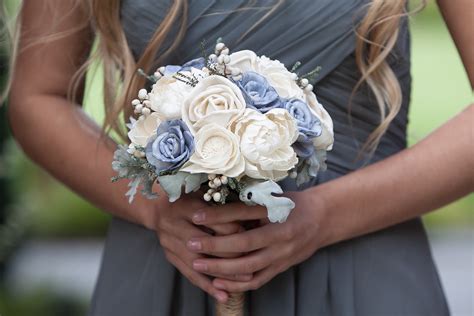 Steele Blue and Grey Bridesmaid Bouquet - Keepsake Wedding Bouquet