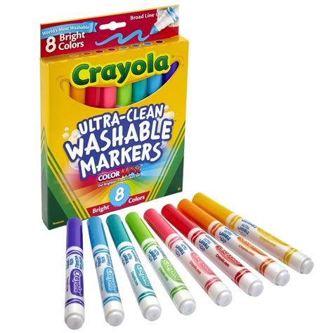 Crayola Ultra Clean Washable Markers Broad Line Bright Colors 8 Per